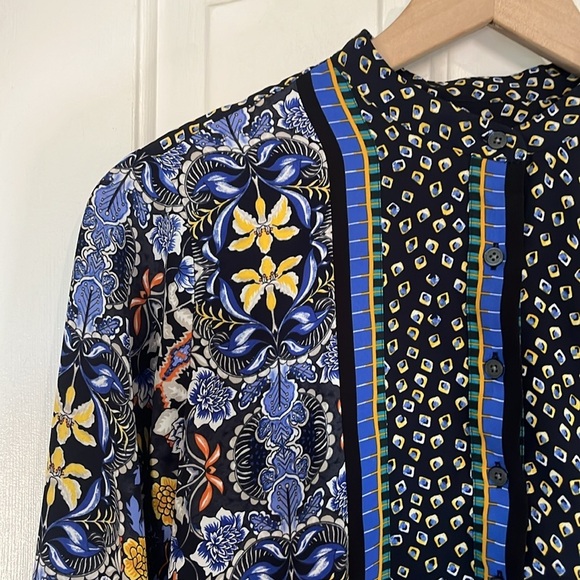 LOFT | Floral Geometric Long Sleeve Popover Blouse Size Small Petite Office - Picture 4 of 10